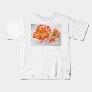 Rose Watercolor Painting, red, yellow and orange Kids T-Shirt